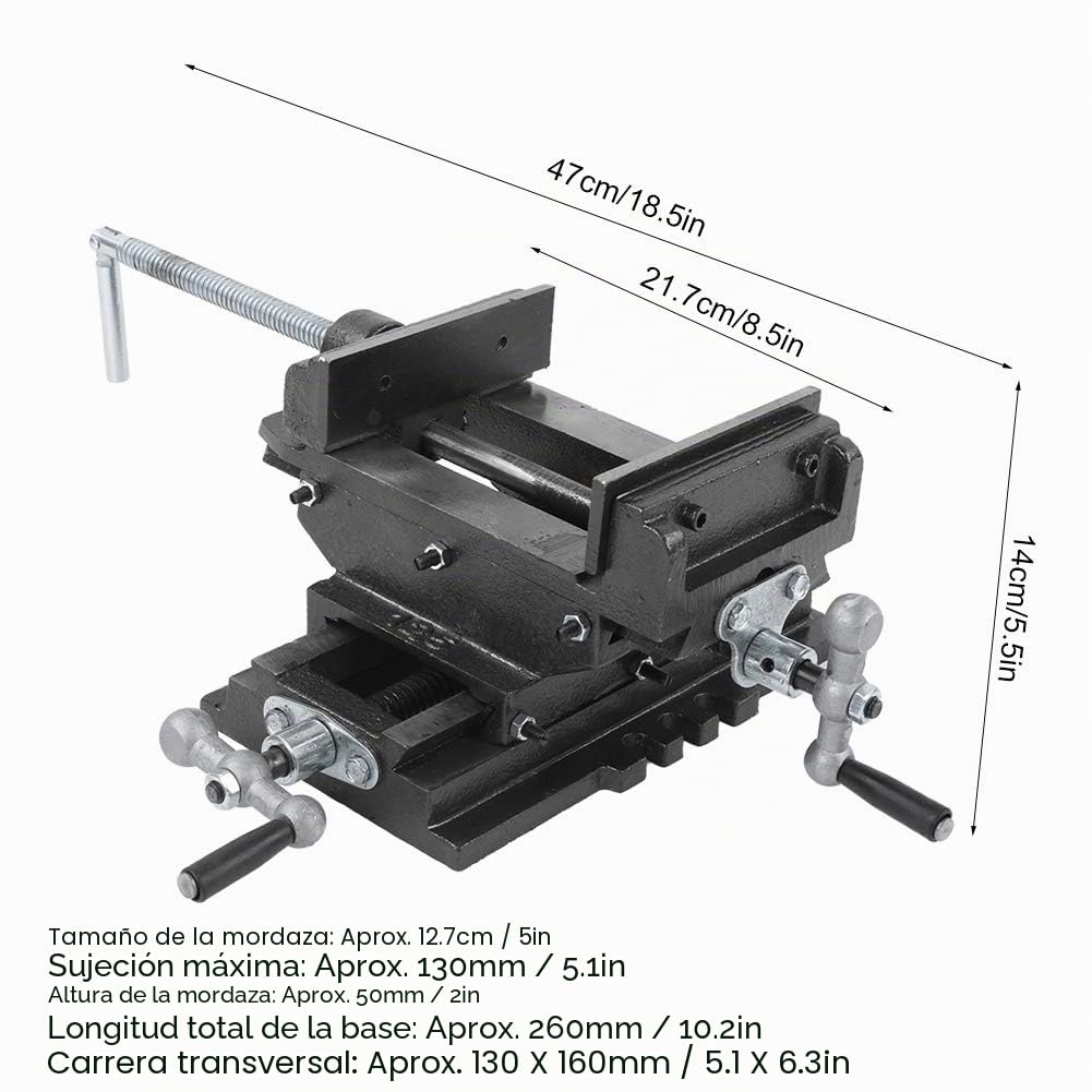 5" Abrazadera transversal, Construcción Sólida Hierro Fundido Drill Press Cross Slide Holder Abrazadera de Montaje Milling Banco Cross vice profesional, Tornillo de precisión en cruz