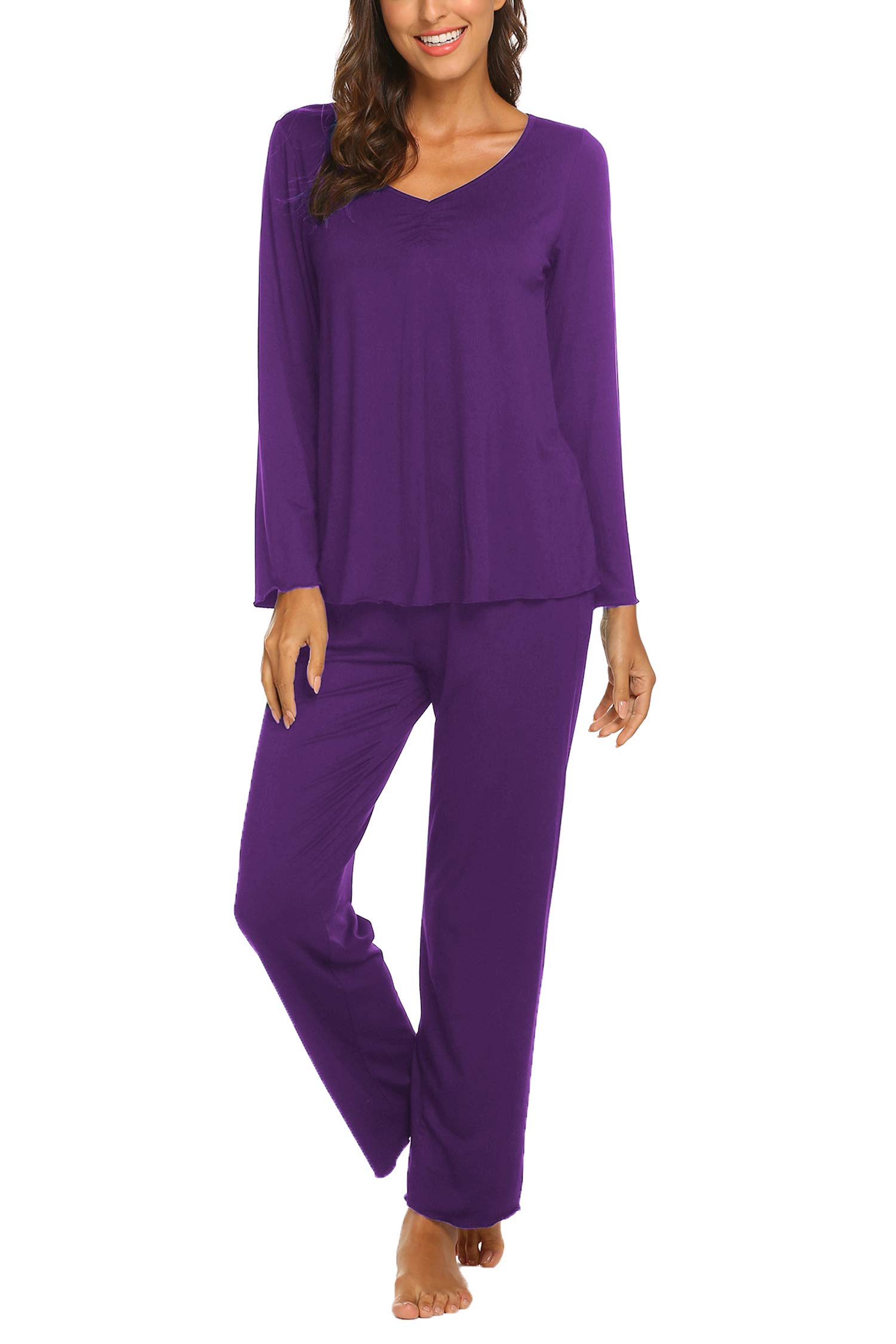 MAXMODA Pigiama Donna Pigiami Due Pezzi Maglietta Manica Lunga e Pantalone Lungo S-XXL