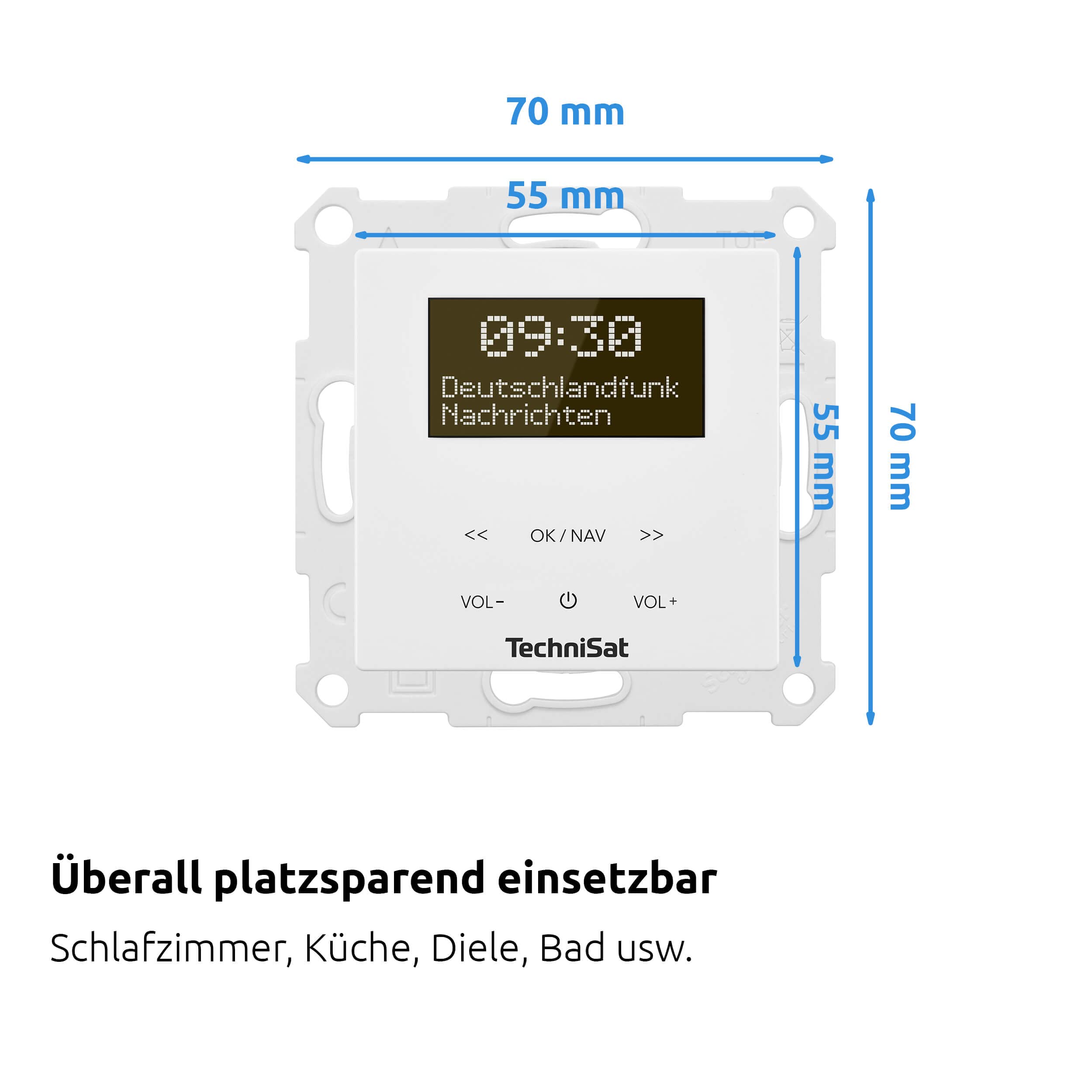 TechniSat DIGITRADIO UP 55 - DAB+ Unterputzradio für die Flexible Montage (DAB, UKW, Bluetooth-Empfang, dimmbares OLED-Display, Weck- und Sleeptimer, 2 Watt, Made in Germany) Frontcover RAL 9016, weiß