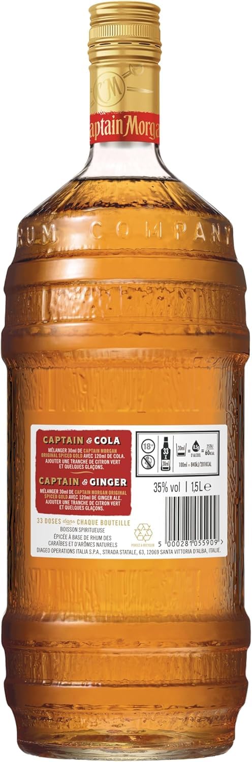 Captain Morgan Original Spiced Gold, Blended Rum, Karibischer Geschmack, Spirituouse, CMOSG, 35% Vol, 1500ml Einzelflasche