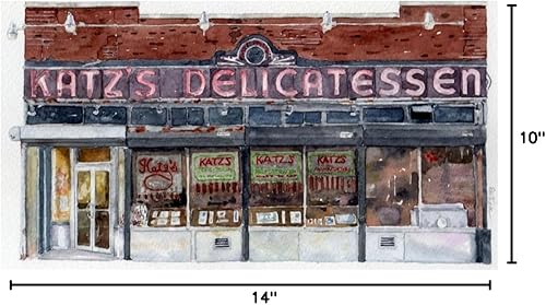 Katz's Deli Acuarela de la ciudad de Nueva York mate impresiones artísticas delicatessen del Lower East Side (4 x 7)