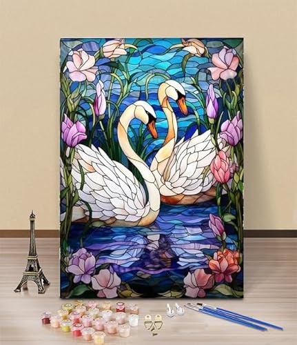 HOLXSW Peinture par Numéros pour Adulte Fleur de verre Oie blanche 164 DIY Peinture Acrylique pour Adultes débutants Facile sur Toile 40×50 cm avec peintures et pinceaux