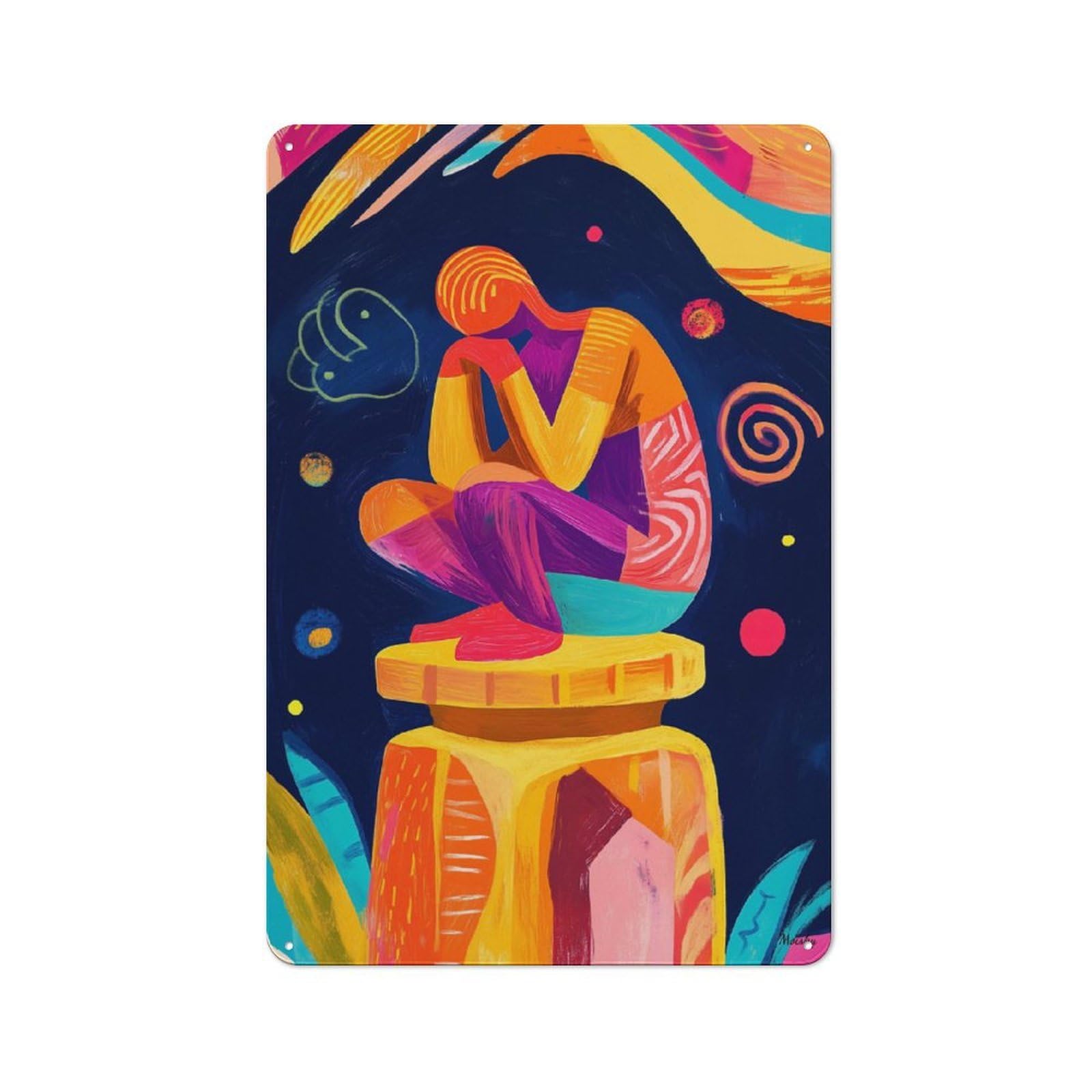 Junmoney Vivid Fauvist Vision Of The Thinker Vintage Tin Sign 30X20cm With For Home Office Or Studio, Winter Wall Decor For Creative Workspace Decorators