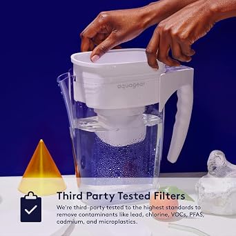 Aquagear 1 Year of Water Bundle Water Filter Pitcher and Extra Replacement Filter Lead, Chlorine, PFOA/PFOS, Microplastics Filter, 10 Cup, 120 Gallon Filter Life
