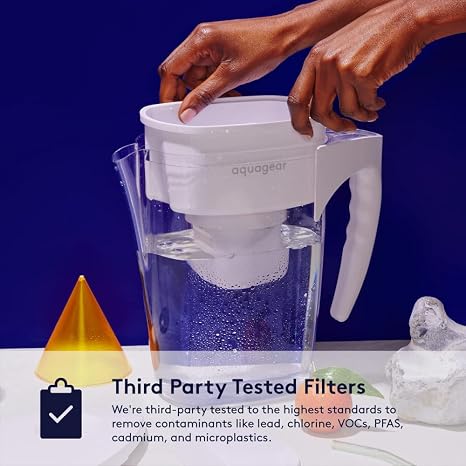 Aquagear 1 Year of Water Bundle Water Filter Pitcher and Extra Replacement Filter Lead, Chlorine, PFOA/PFOS, Microplastics Filter, 10 Cup, 120 Gallon Filter Life