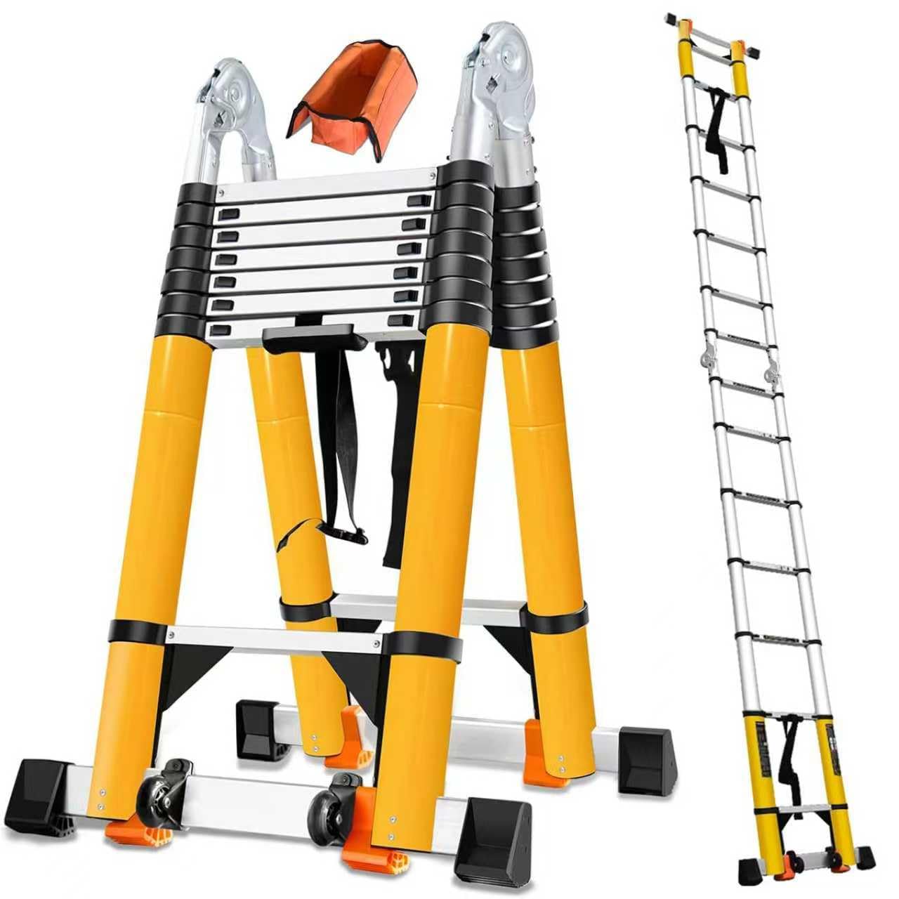 20FT A Frame Telescoping Ladder, Portable Type-A Collapsible Extension Ladder w. Double Balance Bars, Securing Straps, Wheels & Tools Bag, EN131 Certified Step Ladder (8+8Foot Step) (2026 Upgraded)