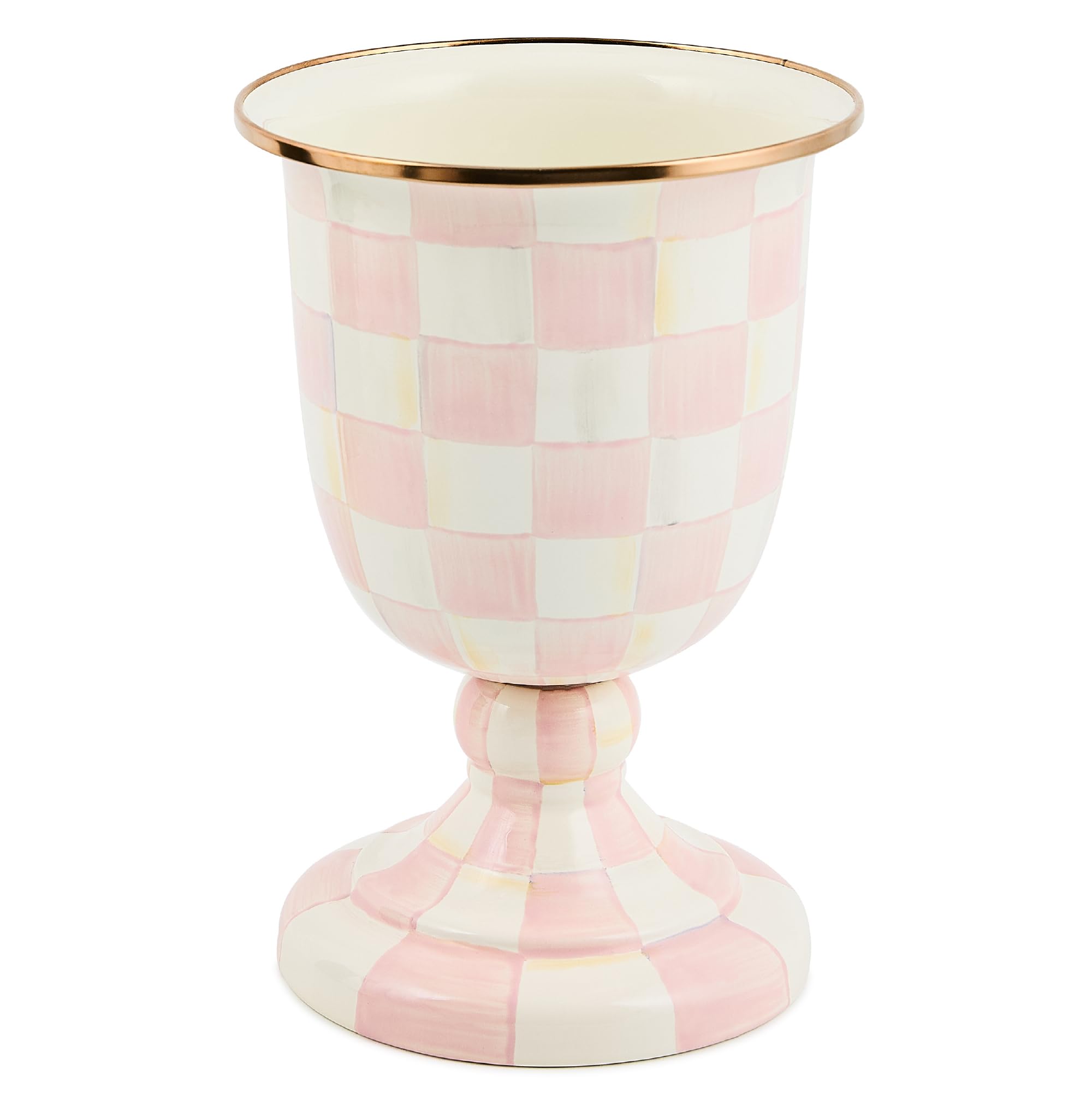 MACKENZIE-CHILDS Pedestal Vase, Decorative Centerpiece and Flower Holder, Pink-and-White Rosy Check
