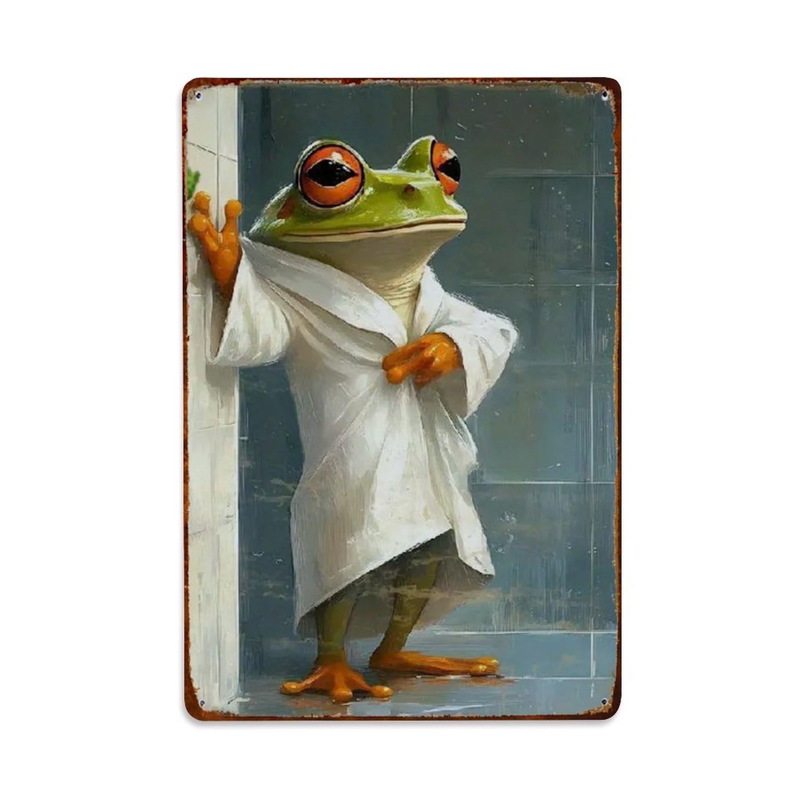 Rkundrne Vintage Bathroom Frog Metal Tin Sign Garden Bedroom Cafe Bar Man Cave Home Wall Decor Metal Poster 8X12 In
