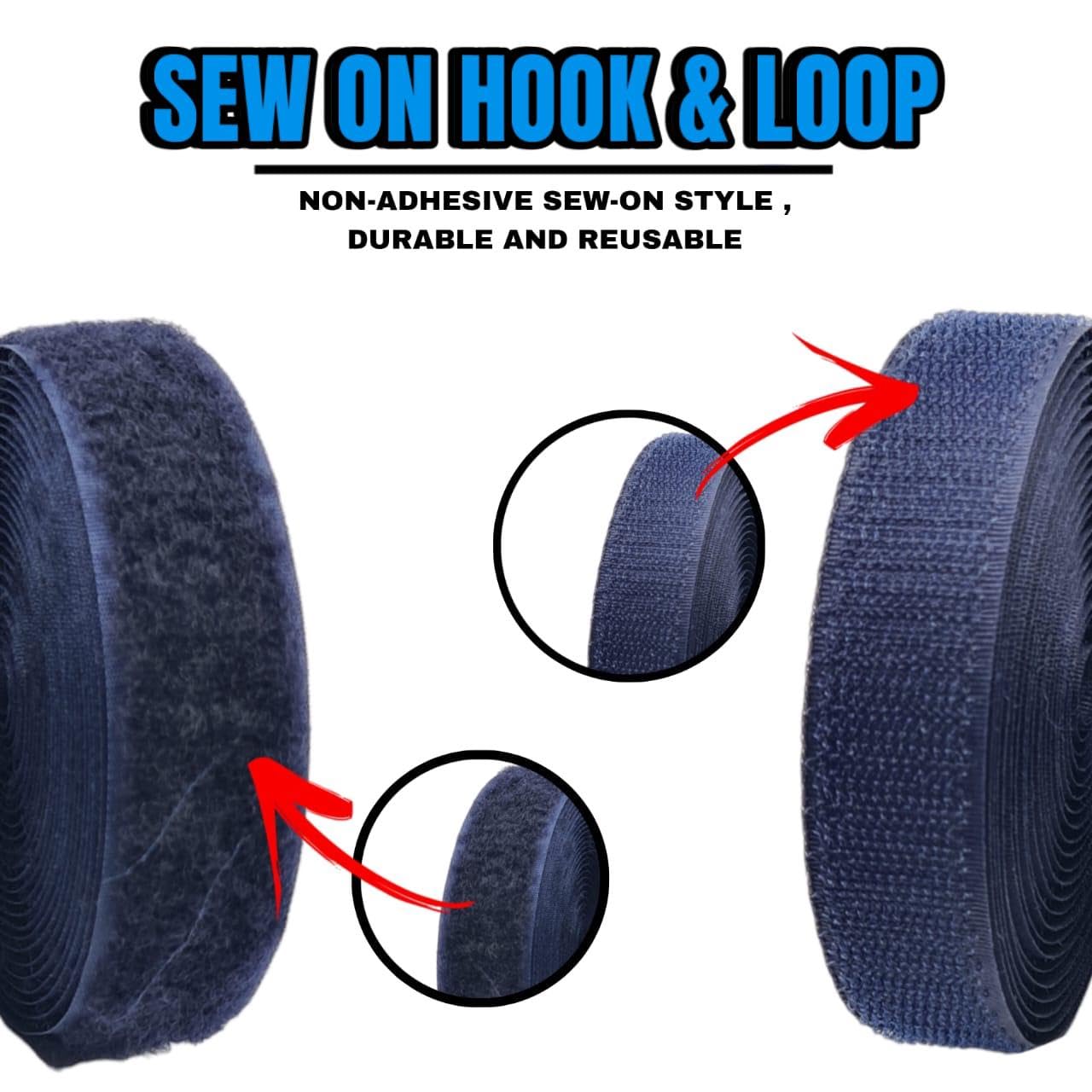 ZENITH 1 inch Wide Blue, 10 Meter Non Adhesive Hook and Loop Tape, No Glue Back, Fabric Fastener InterlockingTape for Sewing Crafts, DIY, Clothes, Straps, Shoes Mosquito nets etc (Blue, 10 Meter) 2