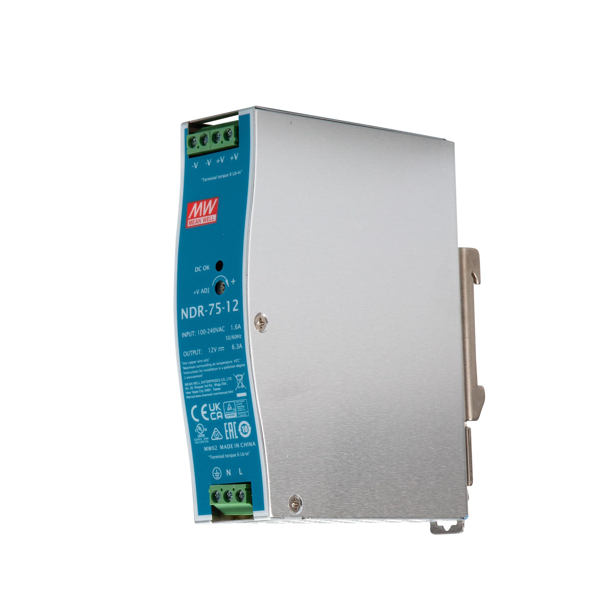 Produktbild von Mean Well NDR-75-12 Hutschienen-Netzteil – 12V DC, 6.3A, 75W – Retourenware Voll Funktionsfähig