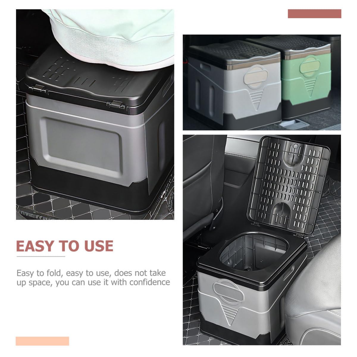 TOYANDONA Inodoro Portátil Plegable para Coche, Baño de Emergencia para Exteriores, Orinal de Viaje Caja de Almacenamiento, Asiento Negro y Gris, Compacto y Ligero para Camping y Senderismo