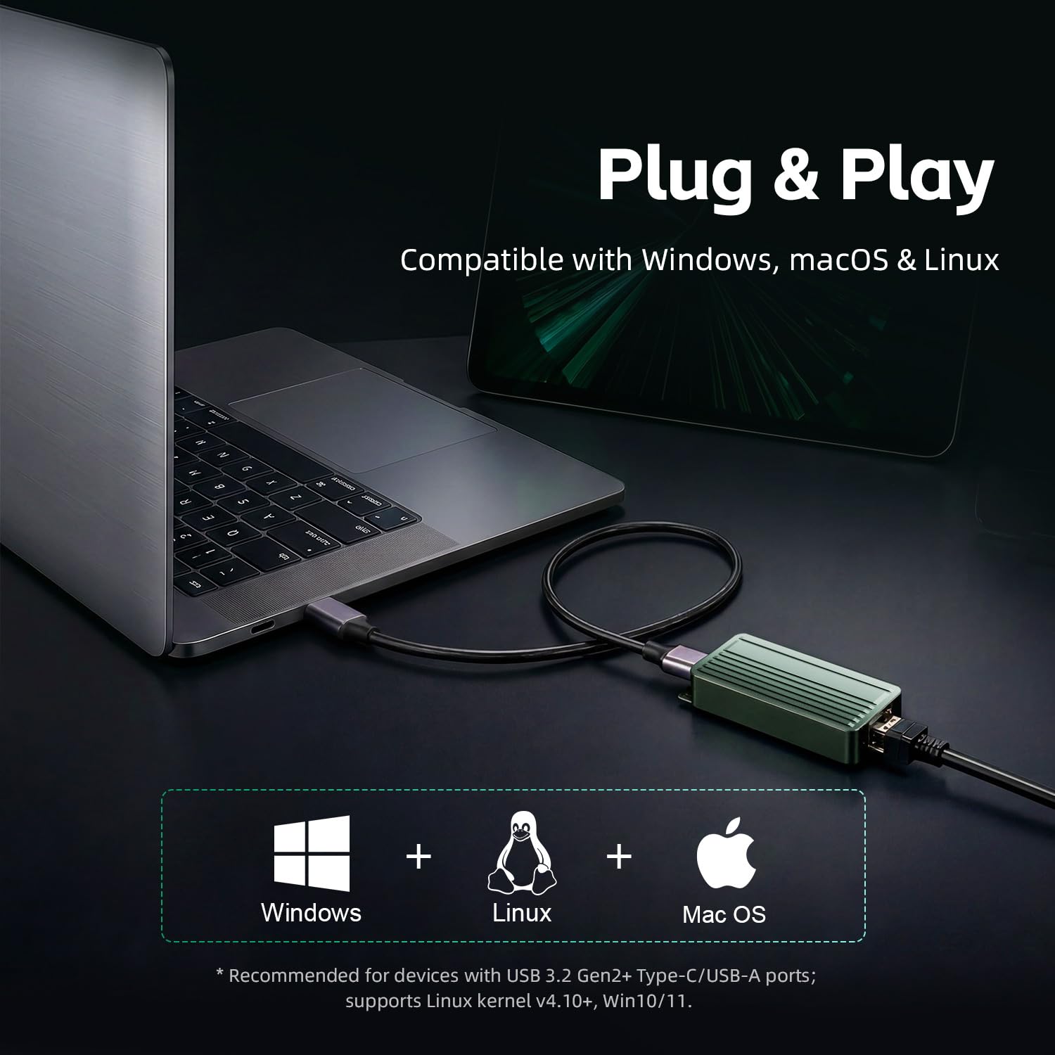 Adaptador USB C a Ethernet de 10 Gbps, USB 3.2 Gen 2x2 Tipo-C a RJ45 10G LAN Dongle de red con chip Realtek RTL8159, compatible con Thunderbolt 3/4 para MacBook, Windows 11, NAS, PC
