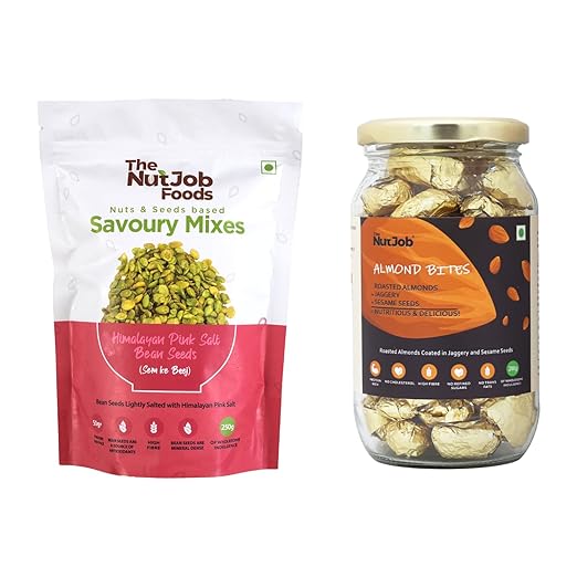 Health Freak Combo(450g) - Almond Bites(200g) - Bean Seeds with Himalayan Pink Salt(250g) - Healthy Snacks, Natural Ingredients, Dried Fruits, Nuts, Seeds, Tea Snacks, Gift Pack