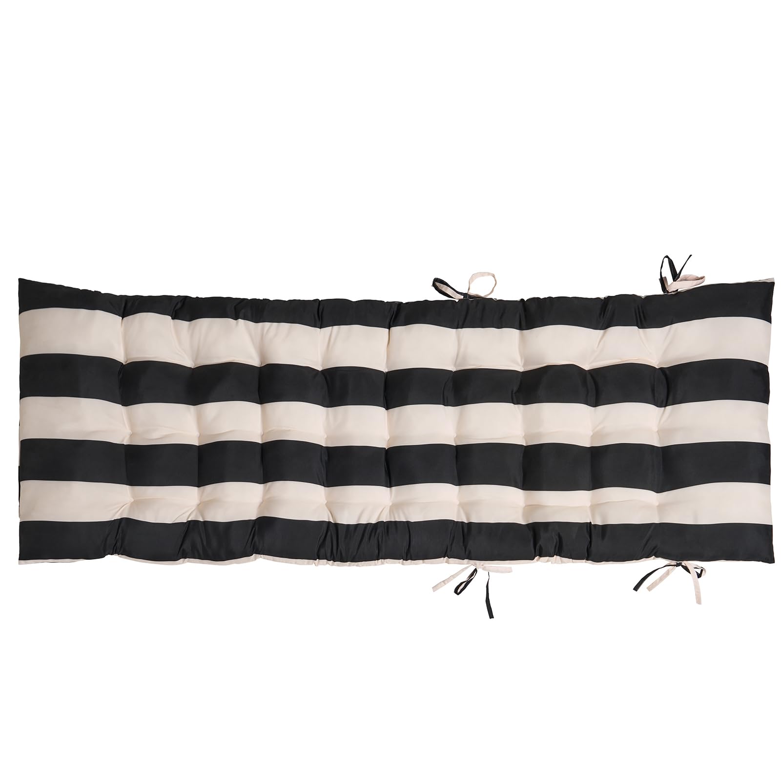 Ohs Black/ Cream Stripe Outdoor Cushions For Zero Gravity Chairs Stripe Sun Lounger Cushion Soft Thick Comfy Waterproof Garden Seat Cushions With Top Cover & Ties Sun Lounger Bench Cushion, Monochrome - 160 X 50Cm