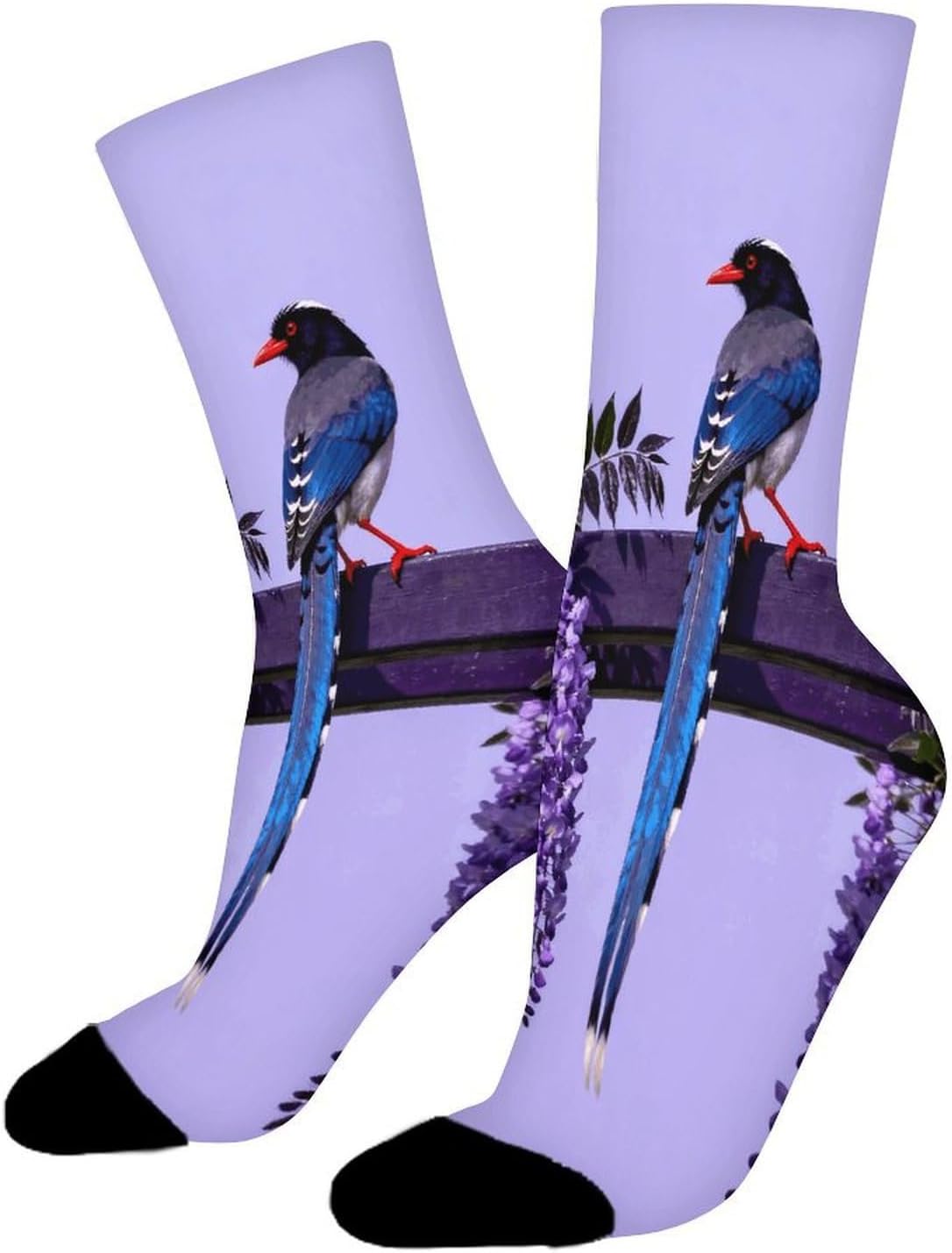 Red-billed Blue Magpie Crew Socks Moisture Wicking Ankle High Cushioned Arch Support Seamless Toe Athletic & Casual