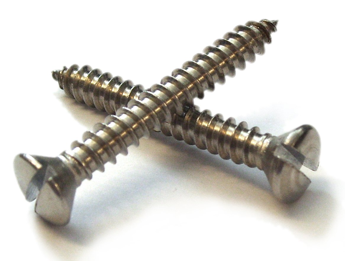 A2 Stainless Steel Self Tapping Screws, Slotted Raised Countersunk Head, Multiple Sizes No4-No14, Pack Options 20-1000 (500, 14 X 1" (6.3 X 25MM))