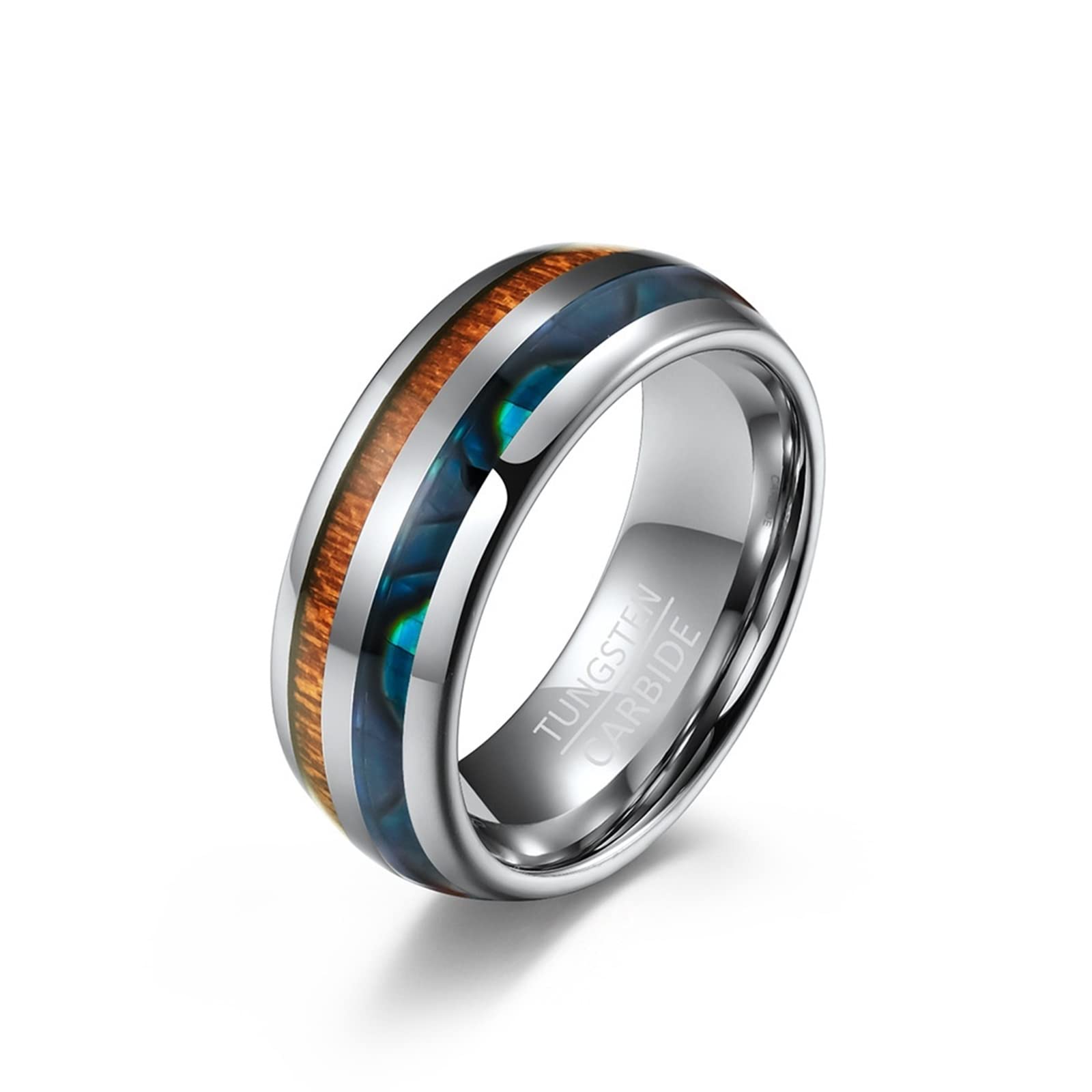 Epinki 2 Stück Pärchen Kette mit Gravur in Wolfram, Holz Muschel Ringe Anhänger Pärchen Ketten für 2 mit Gravur, Silber für Frauen & Männer, Breite 8mm - Herrenkette 60cm, Damenkette 50cm