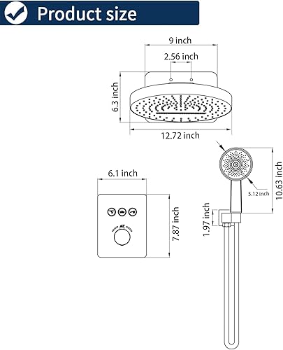 Miniatura 6 de Juego de grifo termostático de ducha de lujo con sistema de ducha de lluvia, kit de moldura de válvula áspera, botón desviador, accesorios de ducha