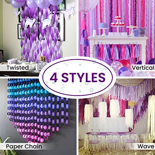 Image of PartyWoo Purple Crepe Paper Streamers 6pcs 492ft Pack of Light Dark Purple Lavender White Silver Crepe Paper Streamers for Birthday Baby Shower Graduation Princess Butterfly Theme Party Decorations