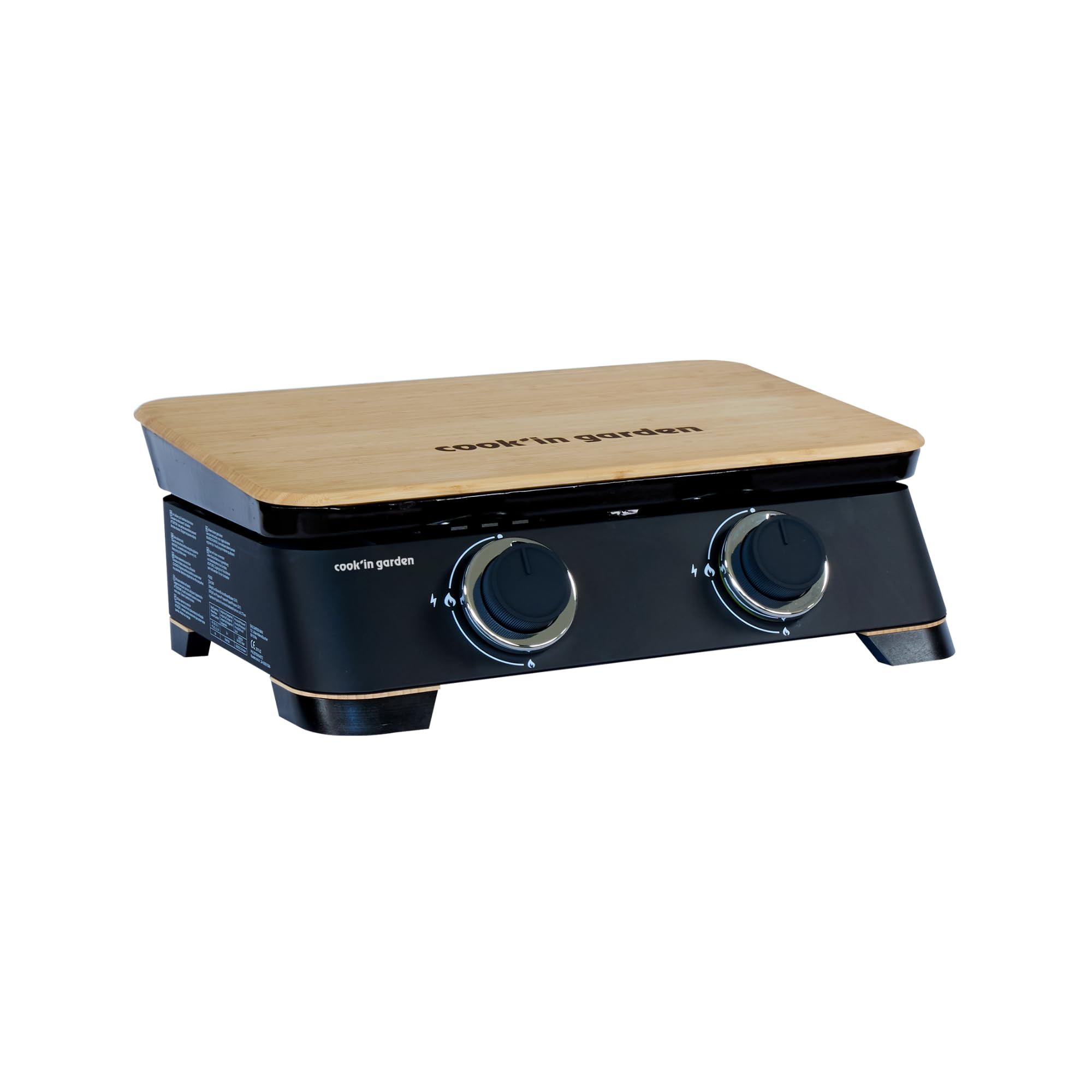 Cook'in Garden - Plancha Gaz Dune 60, 2 Brûleurs Inox 4 kW, Plaque Fonte Émaillée, Bac Récupérateur de Graisse Amovible, Capot Inclus, Idéal 10 Personnes,