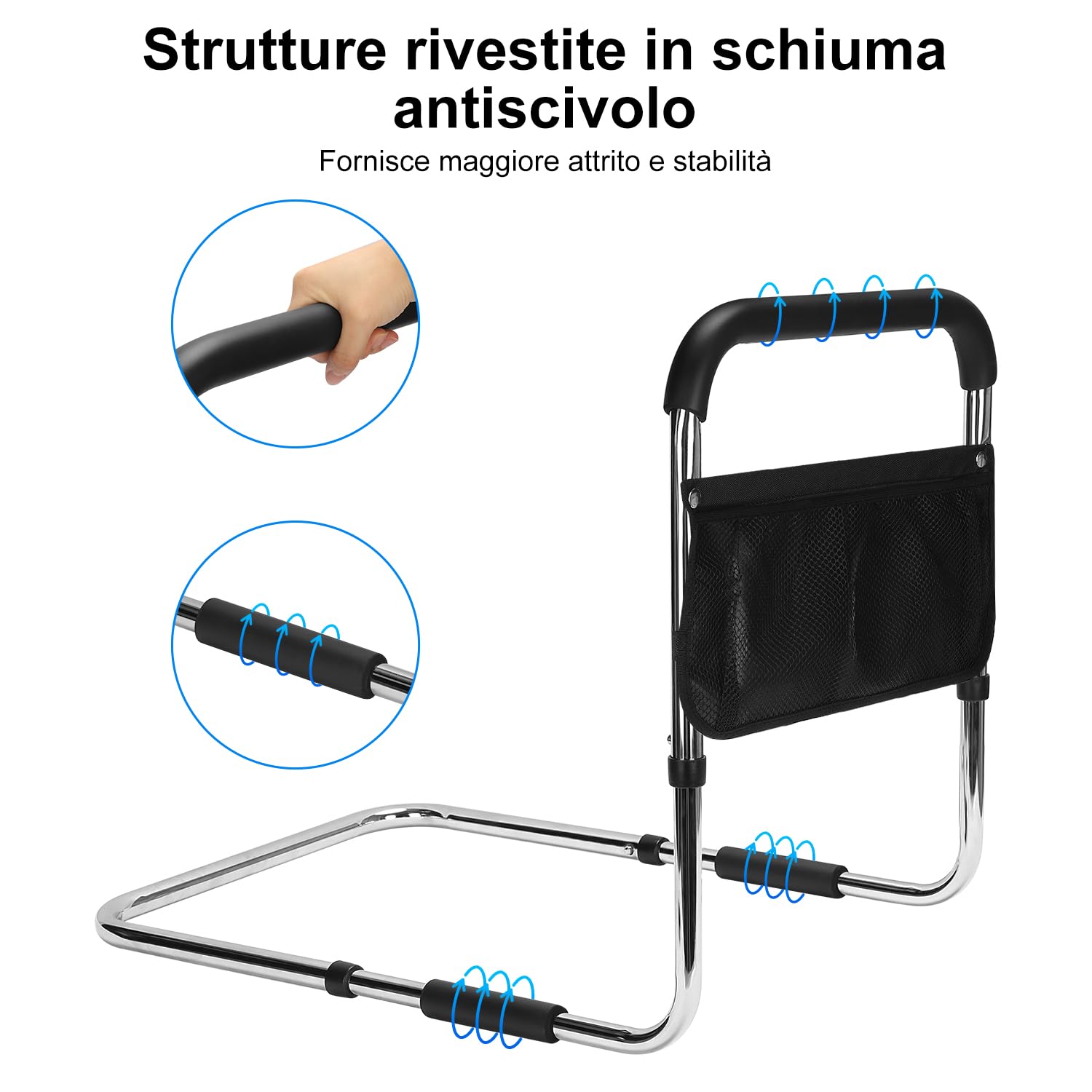 supregear Sponde Letto Anziani, Sbarra Letto Lega di Alluminio Portatile Barriera Letto Regolabili in Altezza per Anziani e Disabili Gravidanza con Stoccaggio Sacchetto e Fissaggio Cinghia