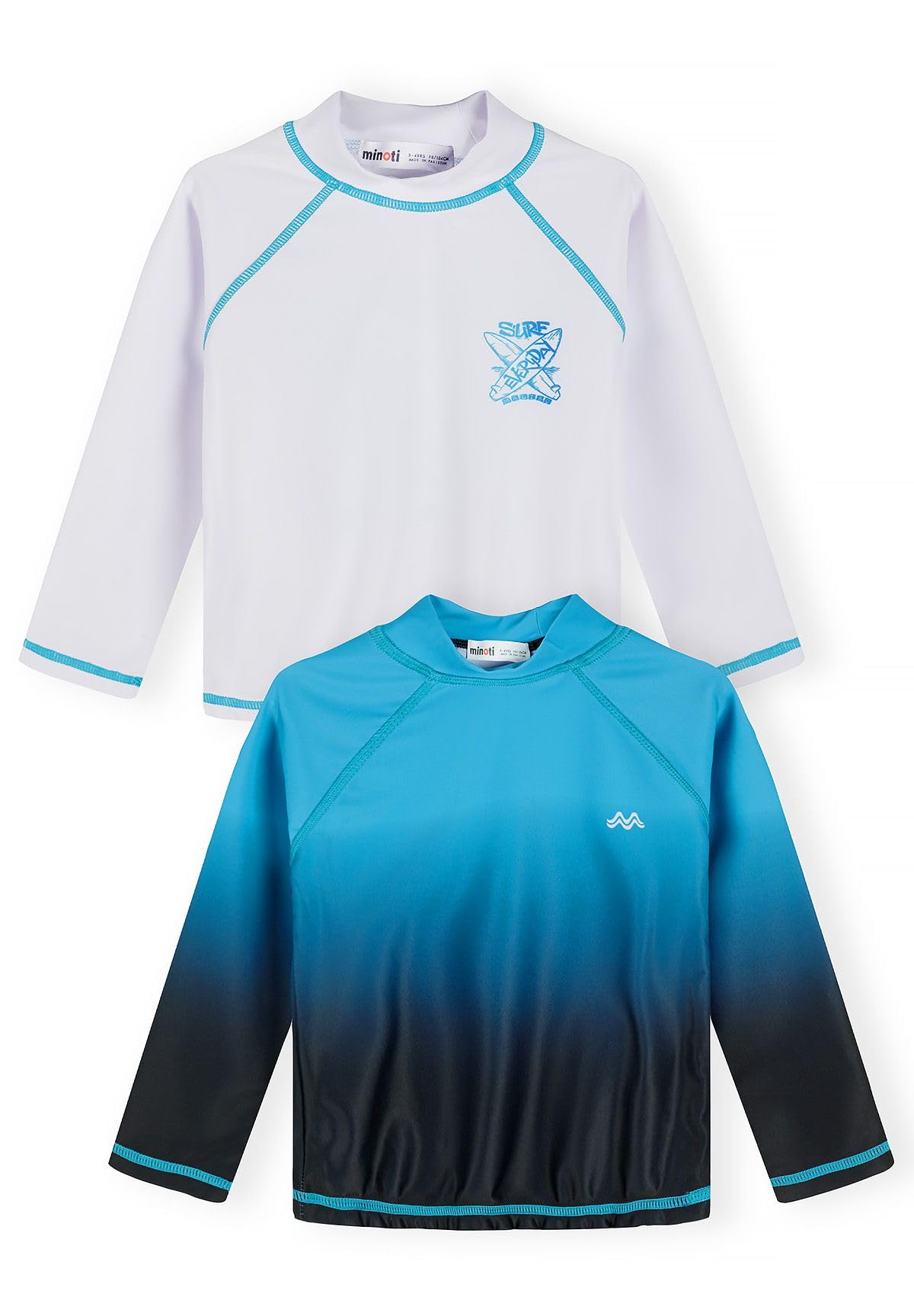 Minoti Jungen Langarm UV Shirt 2er Pack Kinder UV-Schutz Rash Guard mit Spandex für Strand und Pool