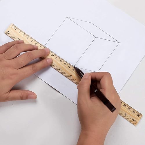 Miniatura 9 de Utoolmart 2 reglas rectas de madera, regla de escala de doble cara de 6 pulgadas, herramienta de medición para ingeniería, arquitecto de oficina y