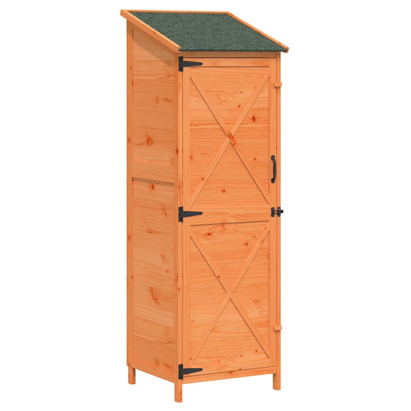 Domek ogrodowy z litego drewna 59,5x56x176,5 cm brązowy | Drzwi wentylacyjne z listwami wentylacyjnymi, wodoodporny dach bitumiczny, przechowywanie narzędzi zewnętrznych