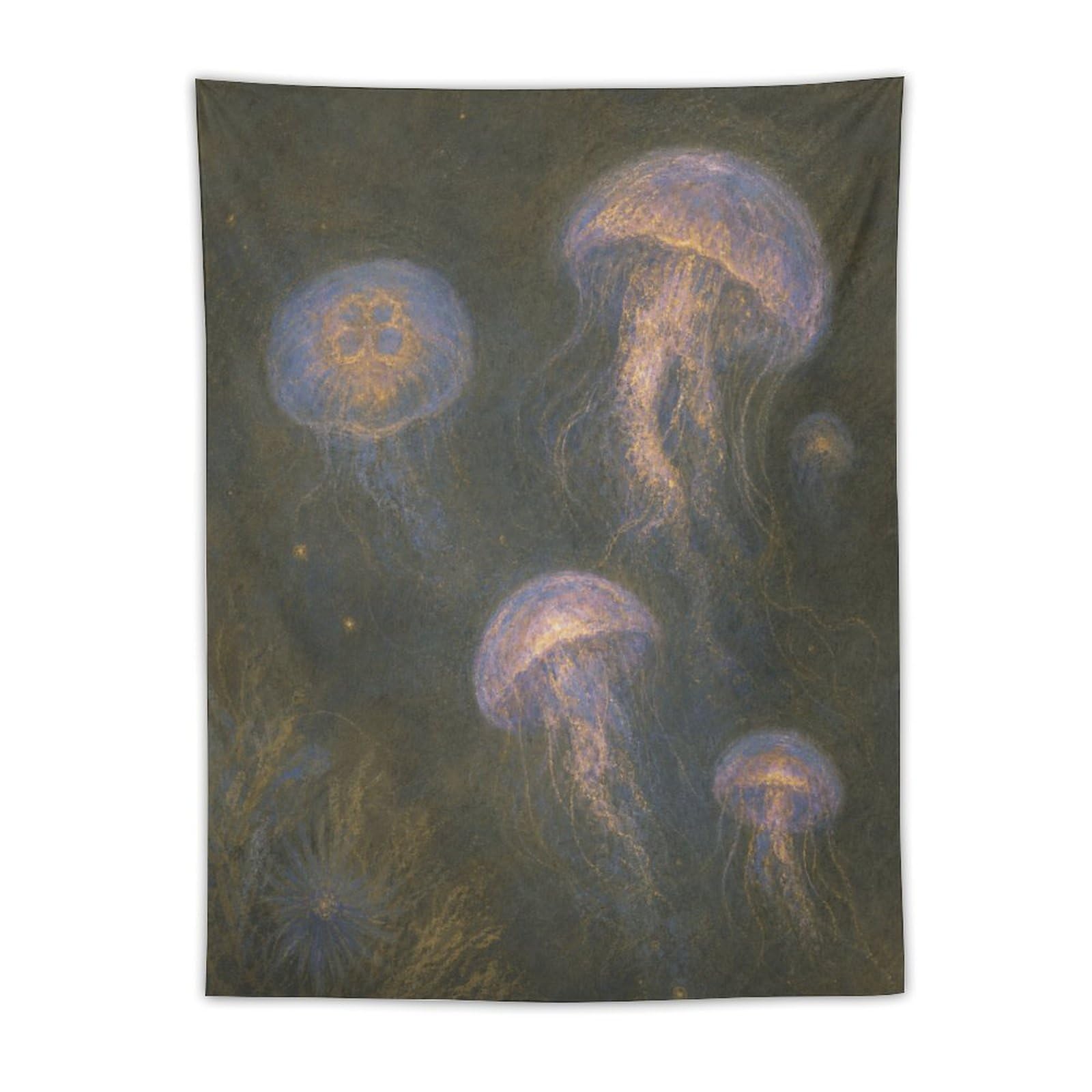 W7C8U2X3 Glowing Jellyfish Wall Tapestry, Realistic Illustration, Office