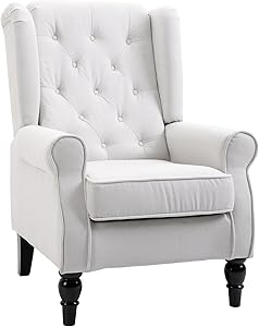 HOMCOM Cream White Living Room Armchair | Wood Frame | Retro, Wingback, Button Tufted Design | Living Room, Bedroom