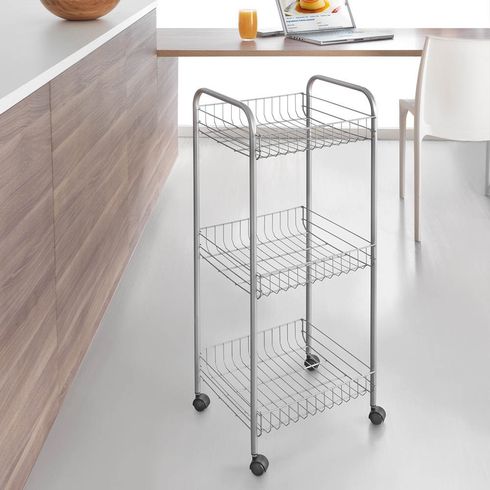 Metaltex MONTREAL - Carro Multiuso con Ruedas. 3 Cestas. Color GRIS. 85x34x34 cm