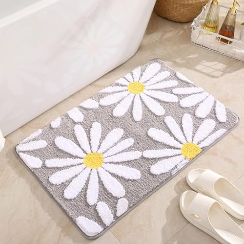 Daisy - Tapete de baño nórdico esponjoso, tapete para el suelo del baño, absorbente y antideslizante, tapete de baño para decoración del hogar