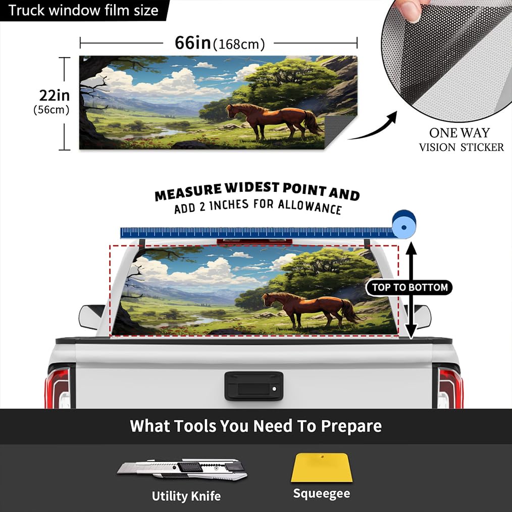 Emblema del distintivo sul mio pick-up, camion, camion, SUV, conversione automatica Adesivo for lunotto posteriore Decalcomanie rustiche for cavalli for camion Acquerello Alba Animali della foresta Ca