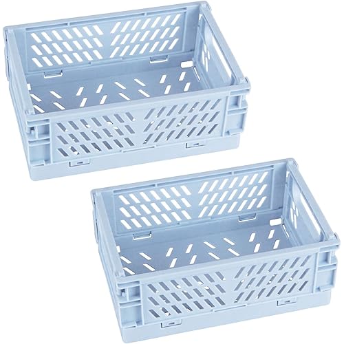 Tixill 2-Pack Mini Foldable Plastic Baskets for Organizing and Storage, Collapsible Storage Crate for Home Kitchen Bedroom Bathroom Office (5.9x3.8x2.2, Blue)