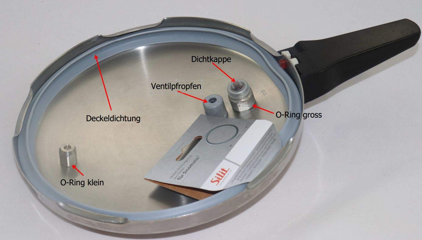 Reparaturset für Silit Schnellkochtopf 22cm Sicomatic L 5-teilig Dichtungsring, Ventildichtungen, Dichtkappe, Ventilpfropfen (Nachbau)