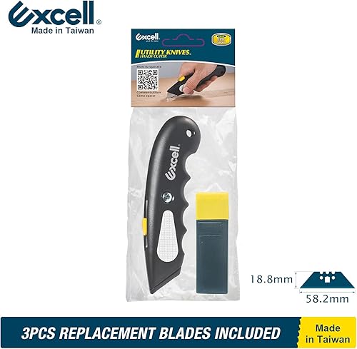 Miniatura 6 de Excell HD-9-BK Cuchillo utilitario retráctil resistente con diseño de cerradura, cortador de caja con 3 cuchillas adicionales para paquetes abiertos