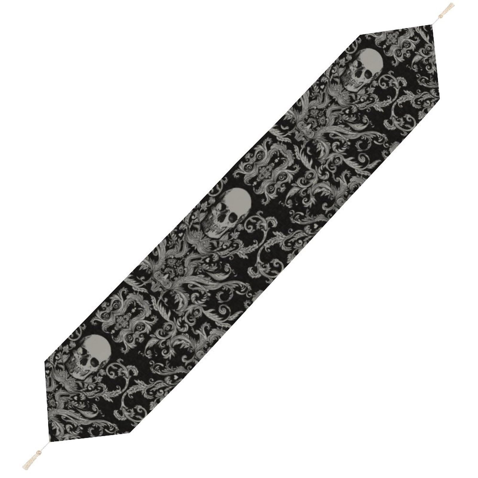 JZemdybill 178*33cm Table Runner with Tassel, Black Skull Table Runner, Table Decoration for Kitchen, Party, Restaurant