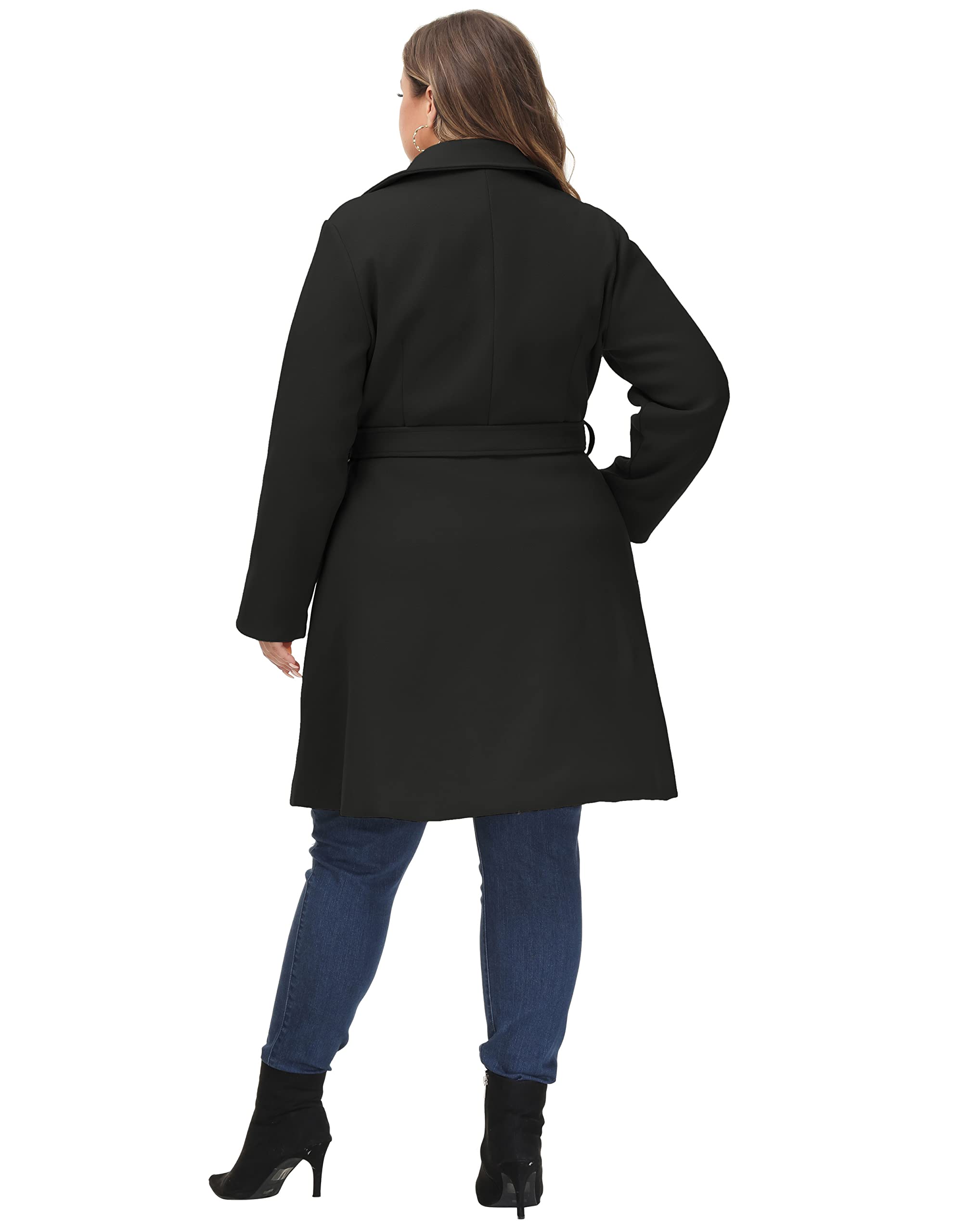 Hanna Nikole Abrigo de lana para mujer, talla grande, doble botonadura, abrigo de invierno con cinturón de bolsillo, cortavientos midi de manga larga