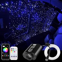 AMKI Mini 6W Starlight Headliner Kit 500pcs 0.03in 9.8ft,Twinkle+Sound Activated Fiber Optic Light 4Lamp Beam Starlight Box APP/Remote Control for Car Home Star Ceiling Decoration