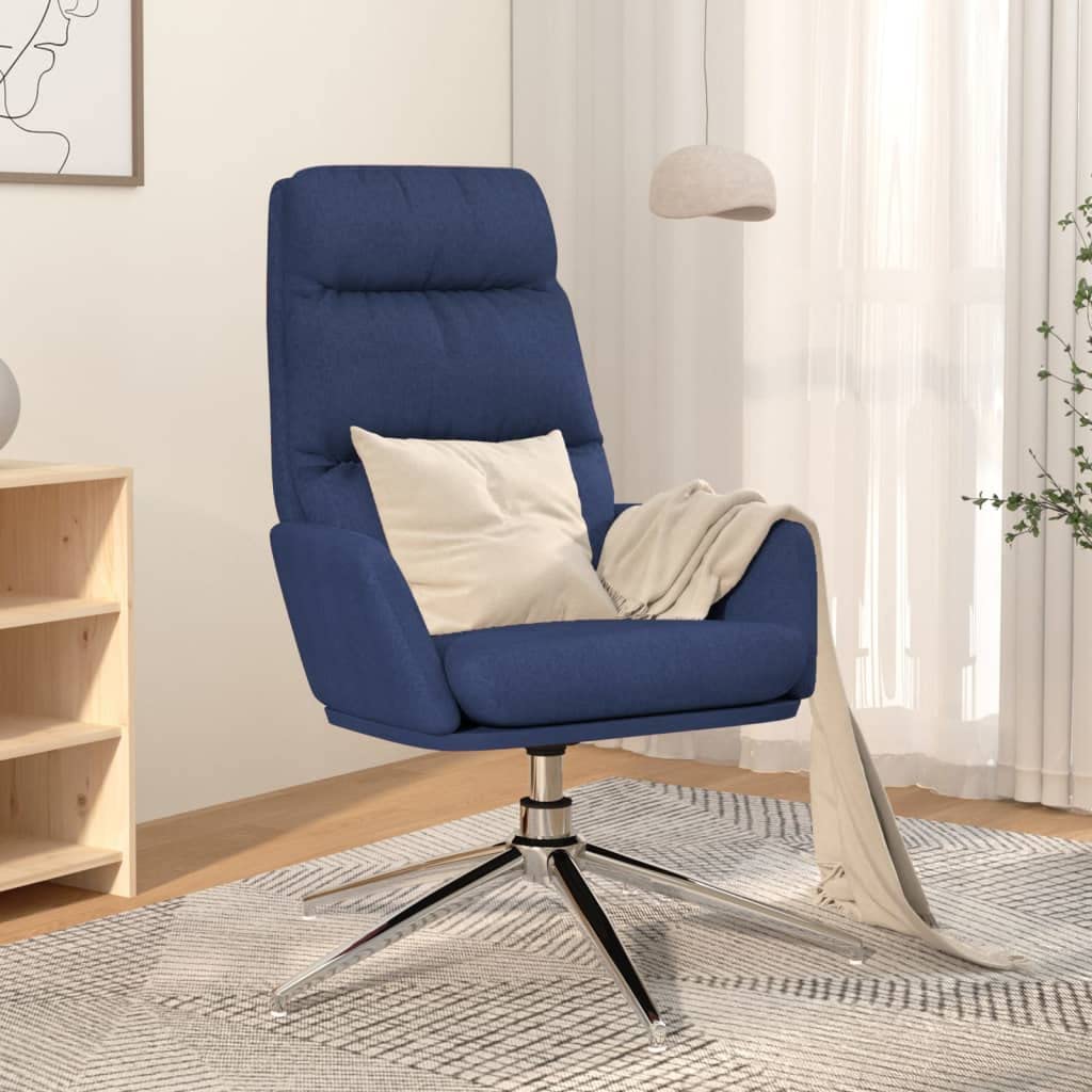 Sedia Relax Blu in Tessuto con Braccioli Imbottita e Girevole 360 Gradi per Soggiorno, Salotto, Studio, Camera da Letto, Ufficio, Balcone, Ergonomica e Reclinabile