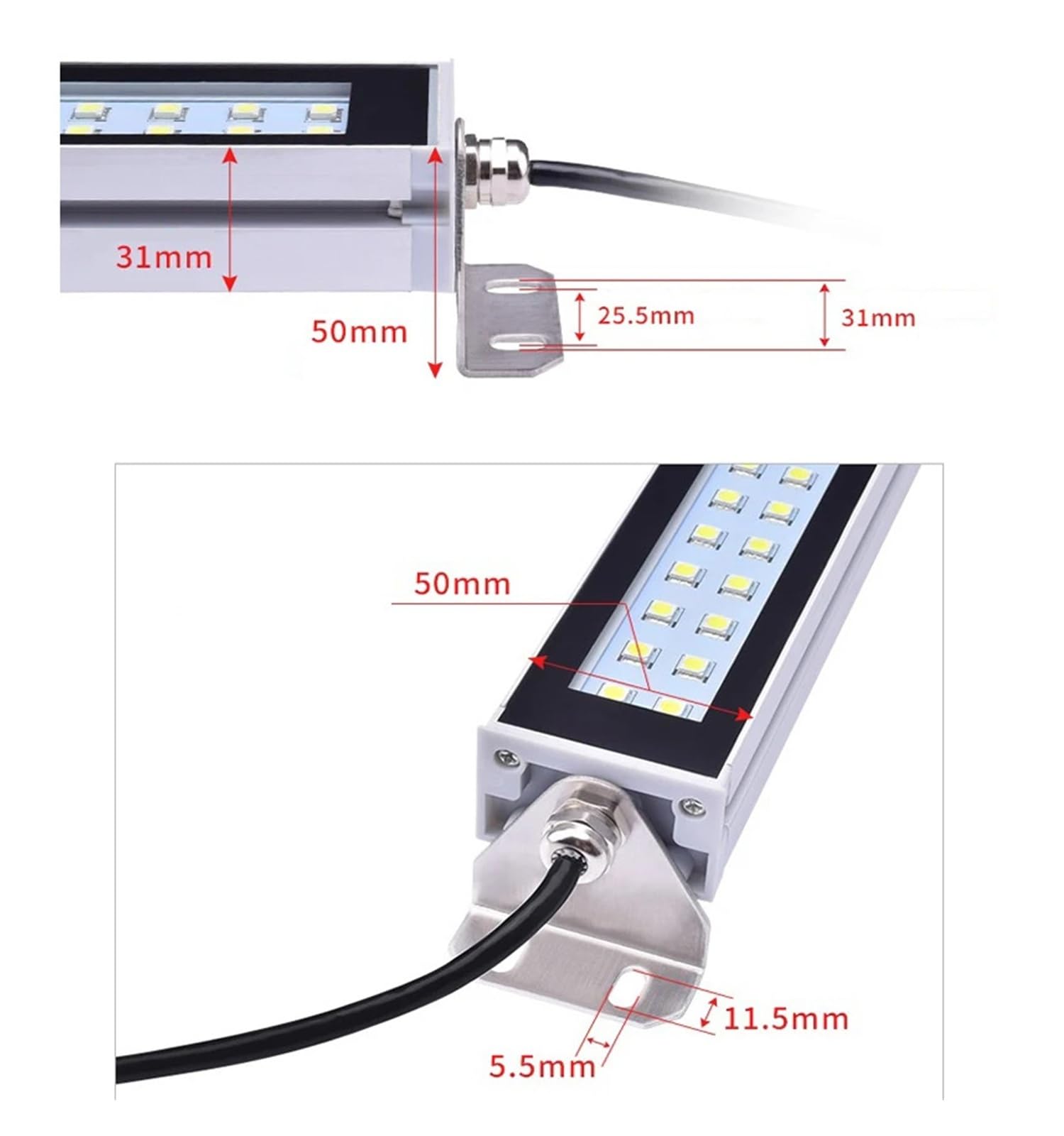 Lampa robocza do tokarki CNC LED IP67, wodoodporna, olejoodporna, warsztatowa, ze stopu aluminium Wysoka jasność(690mm,AC110 220V)