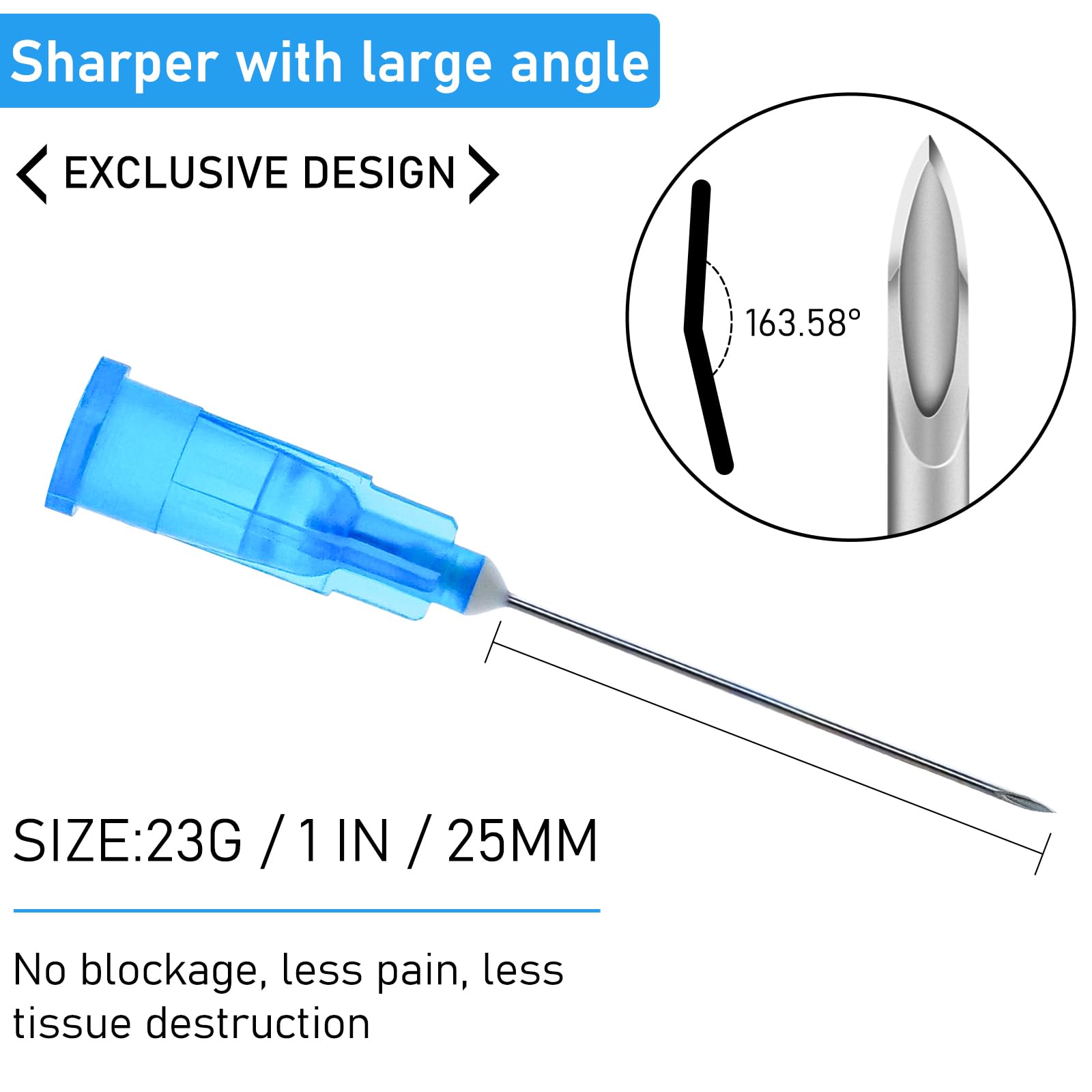 100 Pack 23G 1 pulgadas de laboratorio agujas, desechables Luer Lock Suministros estériles
