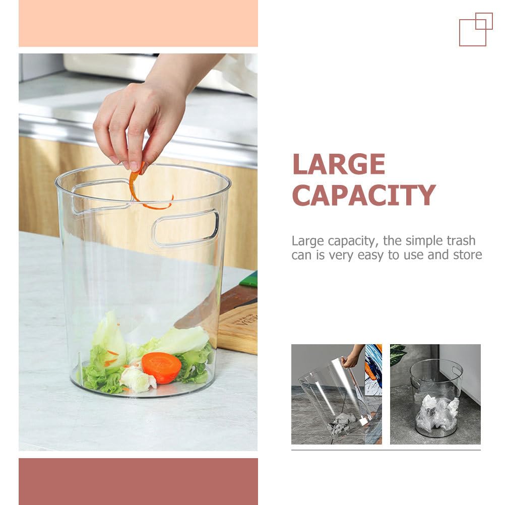 PRETYZOOM Small Plastic Waste Basket, Clear Round Trash can with Handle, 1.5 Gallon Garbage Bin for Bathroom, Bedroom, Kitchen (19x19x22cm)