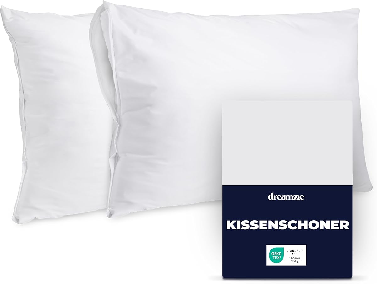 Dreamzie Kissenschoner 40x80 cm - 2er Set Wasserdicht - Oeko-Tex - Milbenschutz für Allergiker, Waschbar 90°C, Ideal für Kinder und empfindliche Haut
