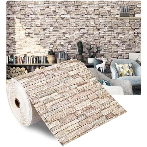 modulix Papier Peint 3D Autocollant Effet Brique, Mousse XPE Imperméable, Décoration Murale Auto-Adhésive pour Salon Chambre Cuisine (E, 70cm X 10)