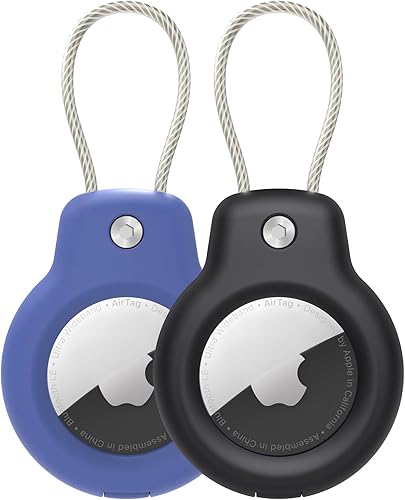 SPGUARD Compatible con Apple AirTag - Soporte seguro con cable de alambre, funda de bloqueo de etiqueta de aire, llavero, llavero, etiqueta de