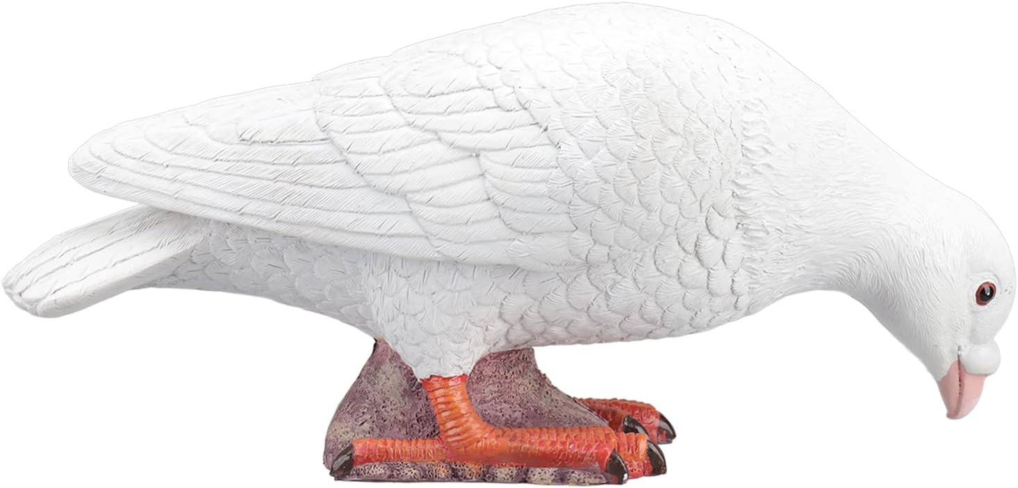 Artificial White Doves Decoration, High Simulation Training Aid White Dove Ornament Synthetic Resin for Garden (White Pigeon with Head Down for Food)