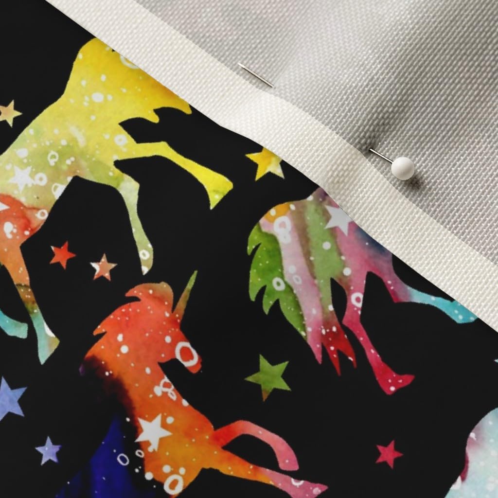 Spoonflower Fabric - Rainbow Watercolour Galaxy Unicorns Black Background Watercolor Space Printed on Upholstery Velvet Fabric Fat Quarter - Upholstery Home Decor Bottomweight Apparel