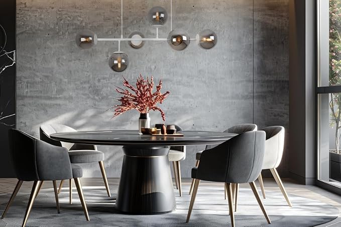 Light Home LH Light-Home Siena Hangende kroonluchter, moderne plafondlamp, voor slaapkamer, woonkamer en keuken, moderne glamourstijl, metaal en glas, E14 met 6 lampen, lampenkap, wit en grafiet photo 3