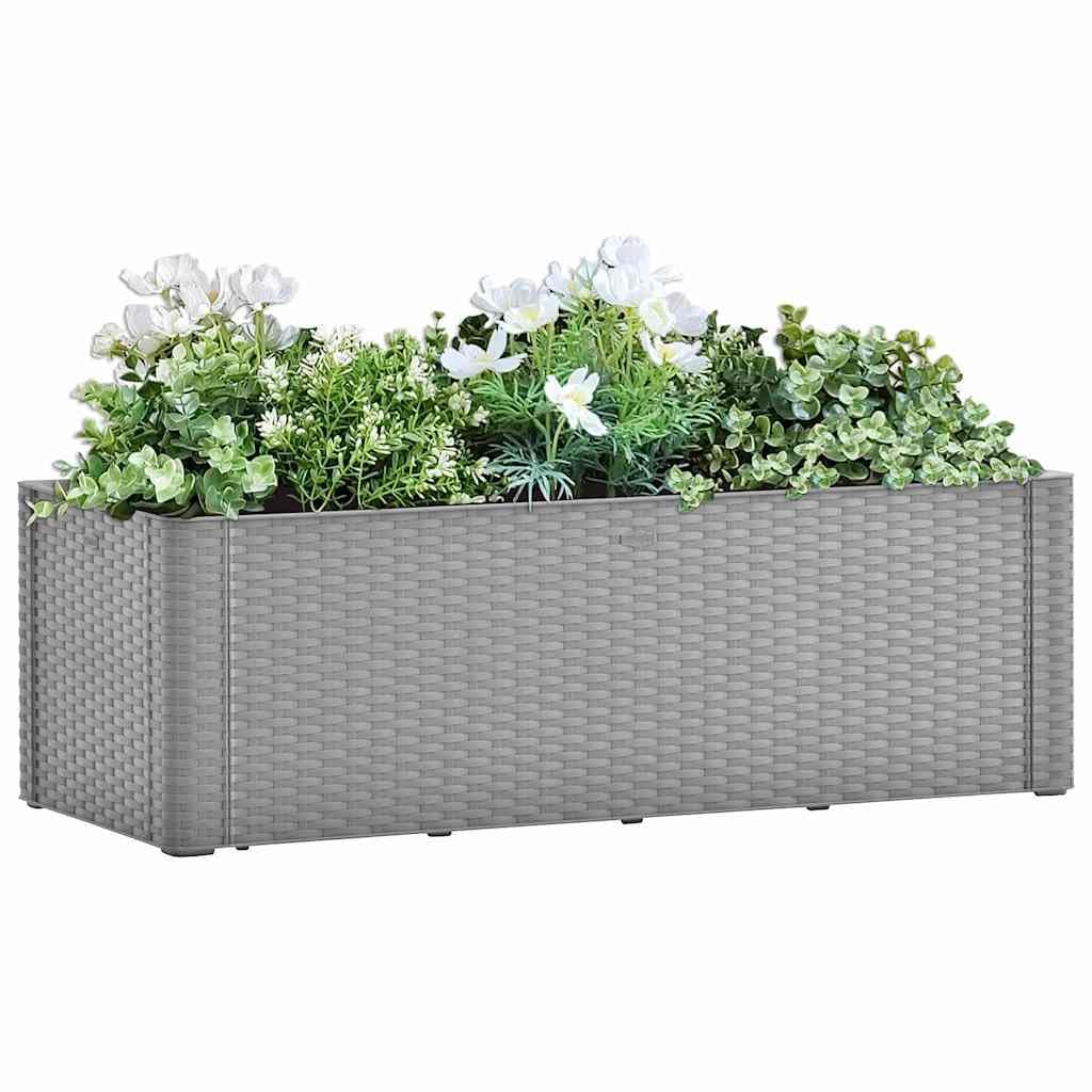 Podwyższona donica z systemem podlewania szara 100x43x33 cm samonawadniająca podniesiona rabata ogrodowa zewnętrzna z wskaźnikiem wody odporna na mróz UV pojemność 90L rattanowa kwiatów balkon taras